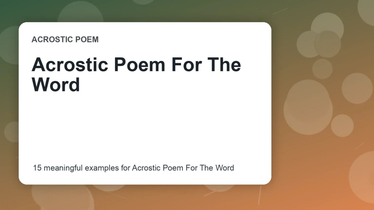 Acrostic Poem For The Word