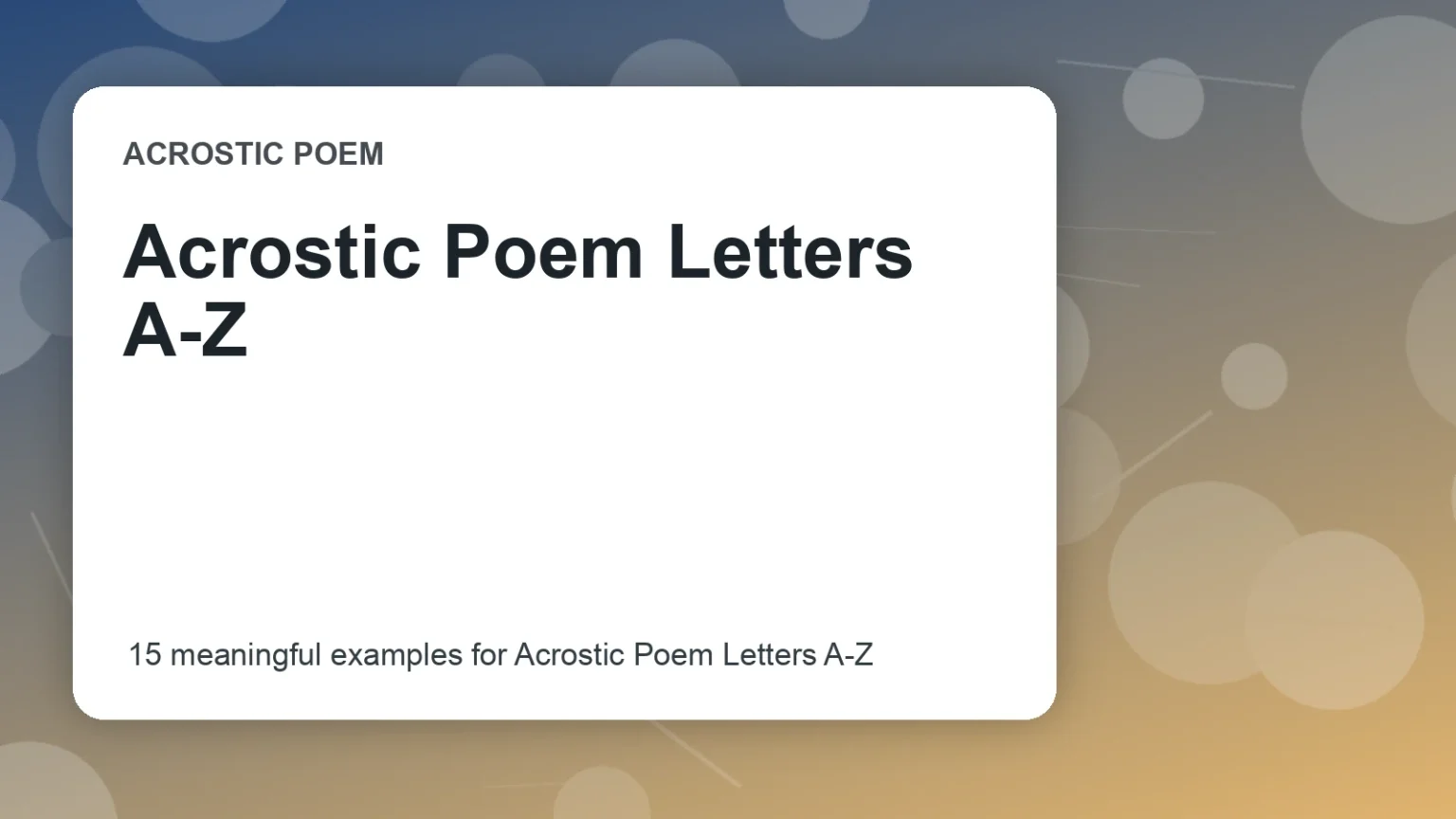 Acrostic Poem Letters A-Z