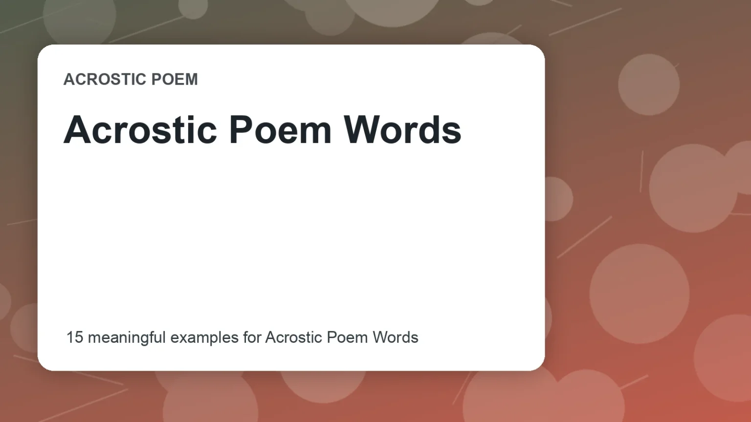 Acrostic Poem Words
