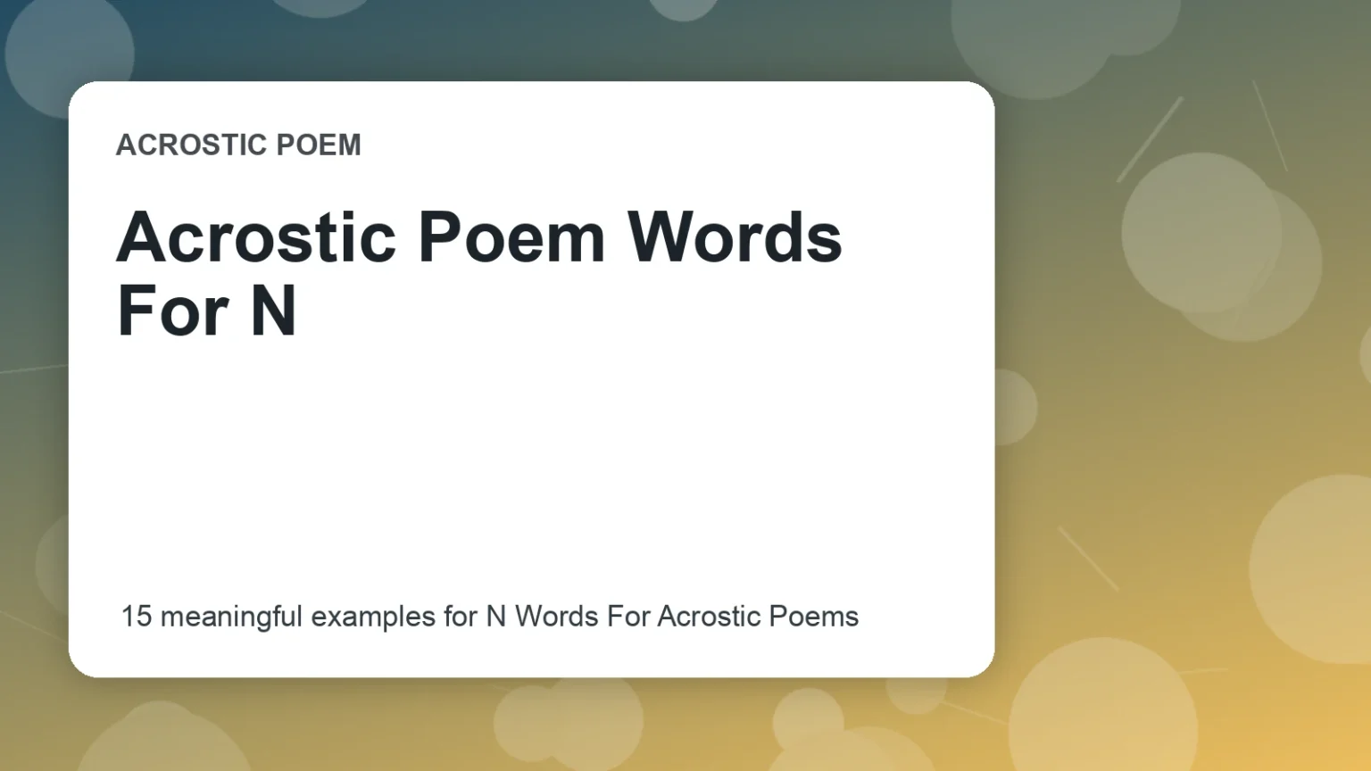 Acrostic Poem Words For N