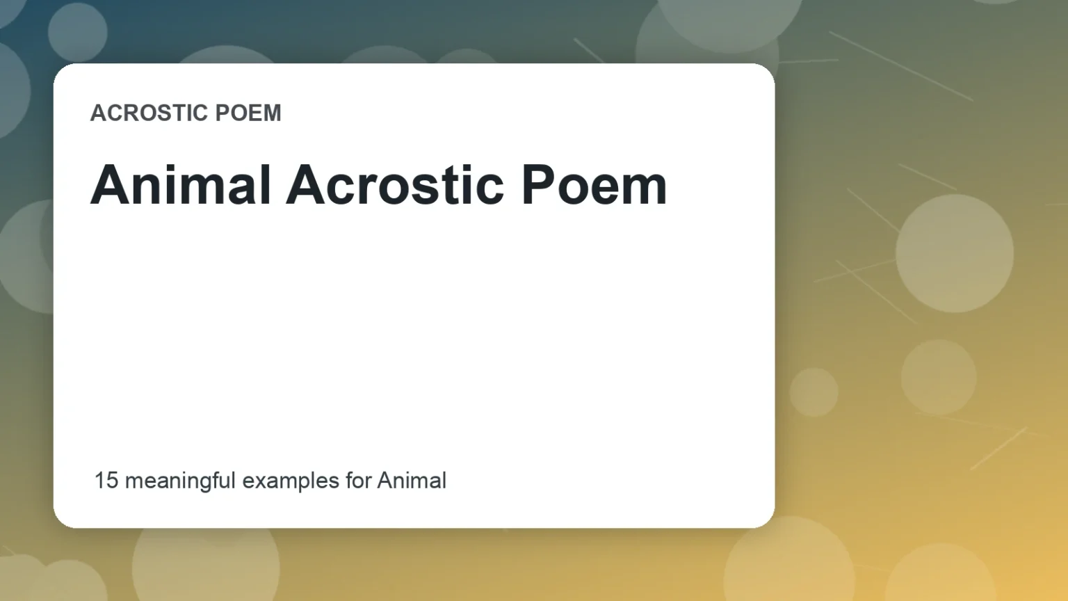Animal Acrostic Poem
