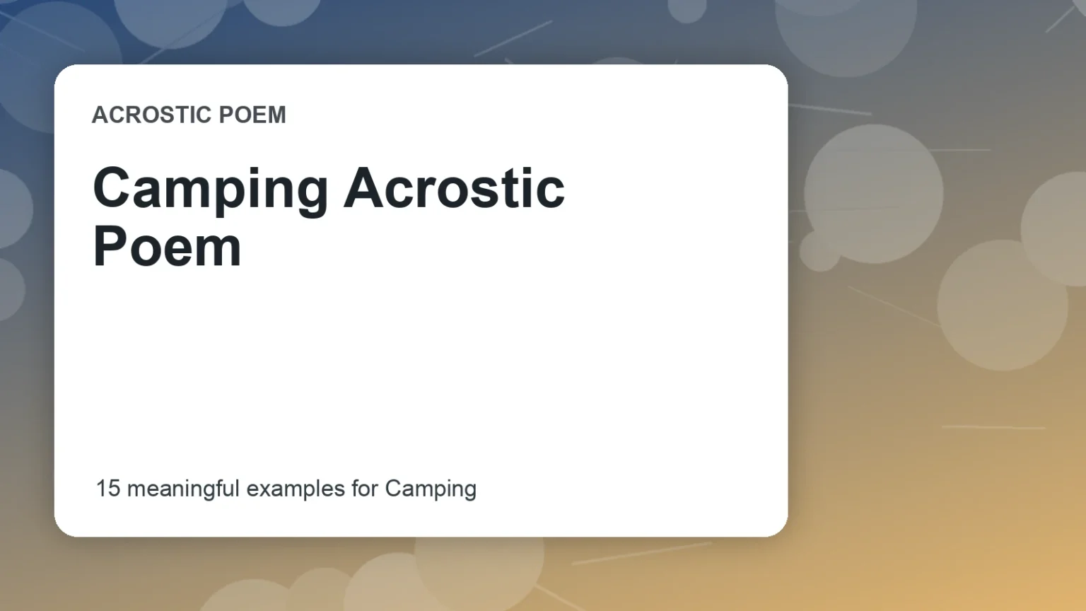 Camping Acrostic Poem