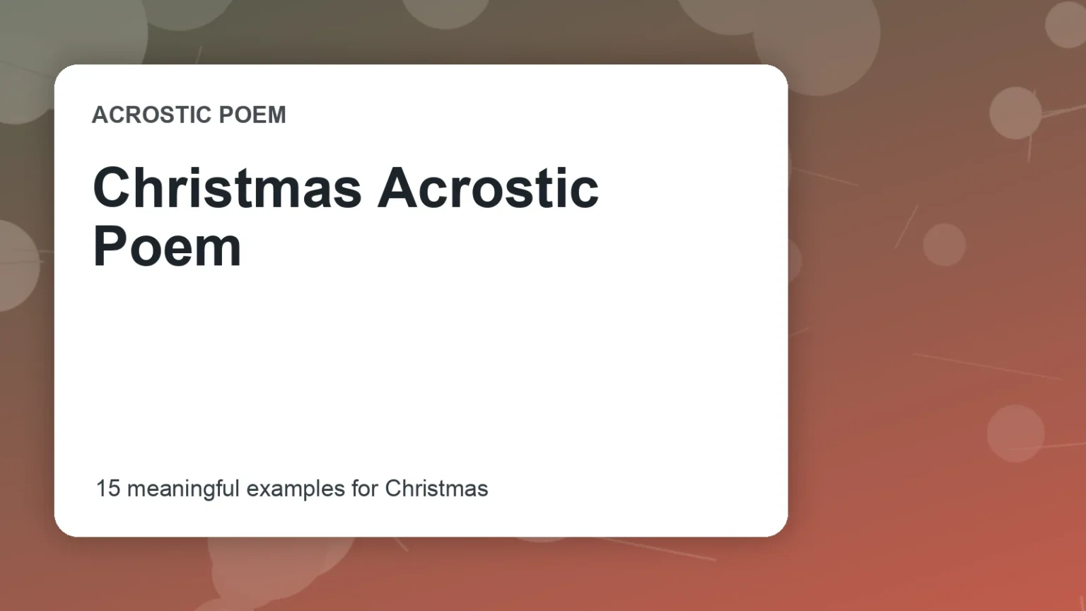 Christmas Acrostic Poem