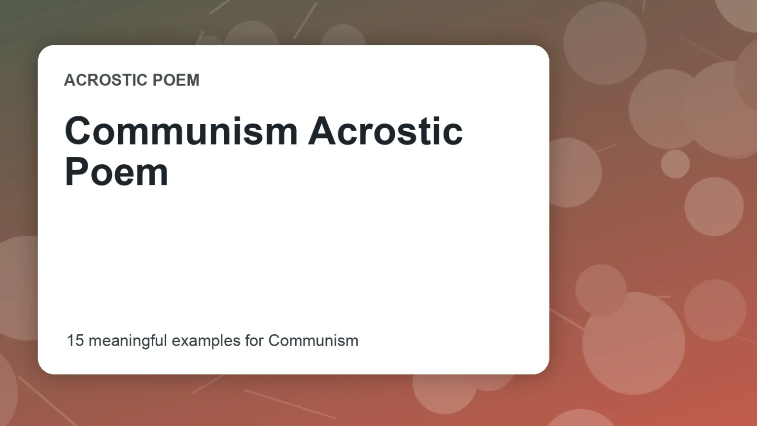 Communism Acrostic Poem