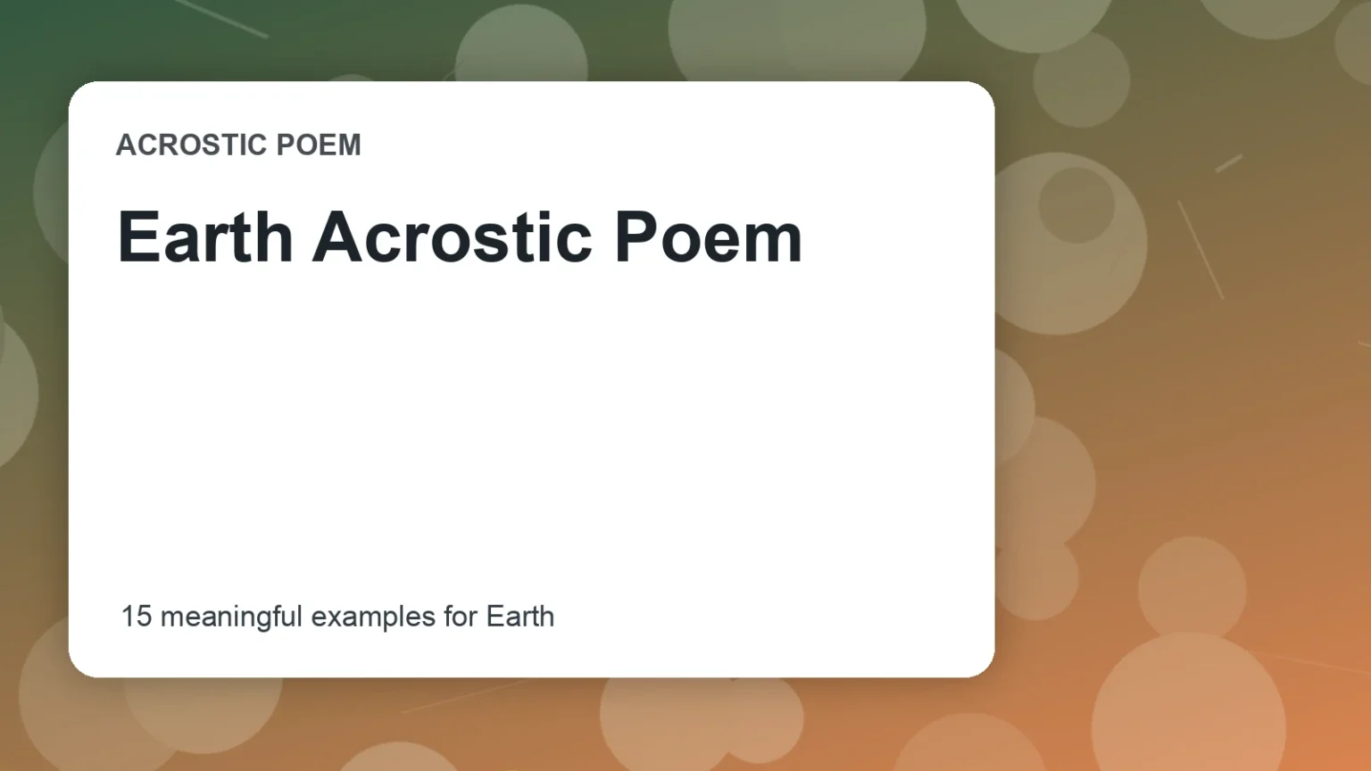 Earth Acrostic Poem