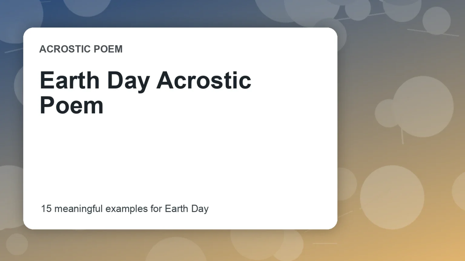 Earth Day Acrostic Poem