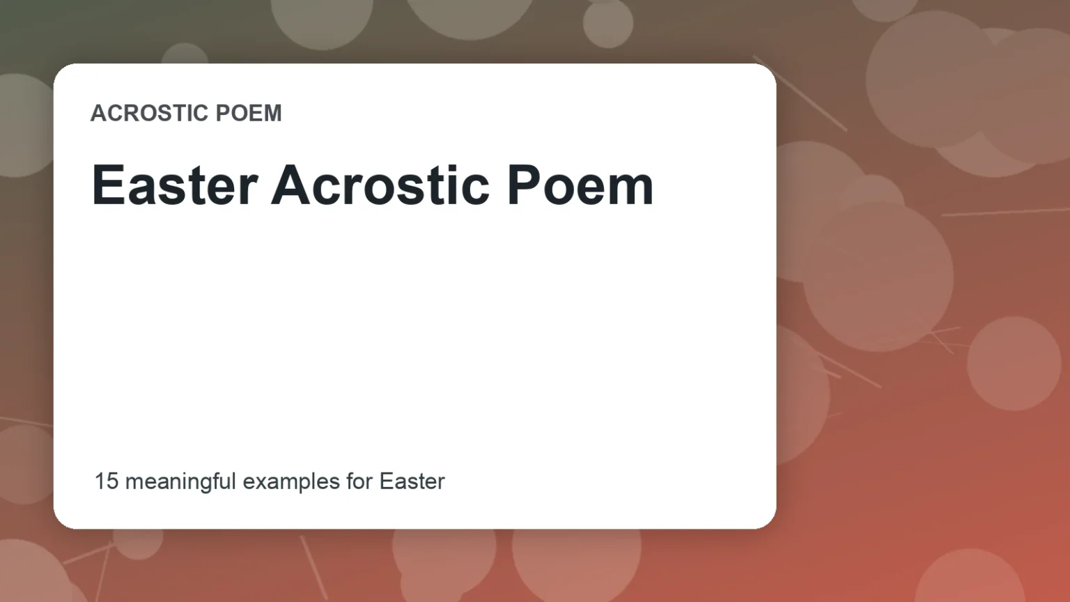 Easter Acrostic Poem
