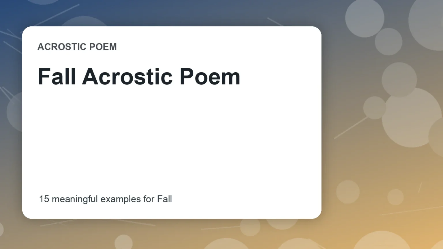 Fall Acrostic Poem