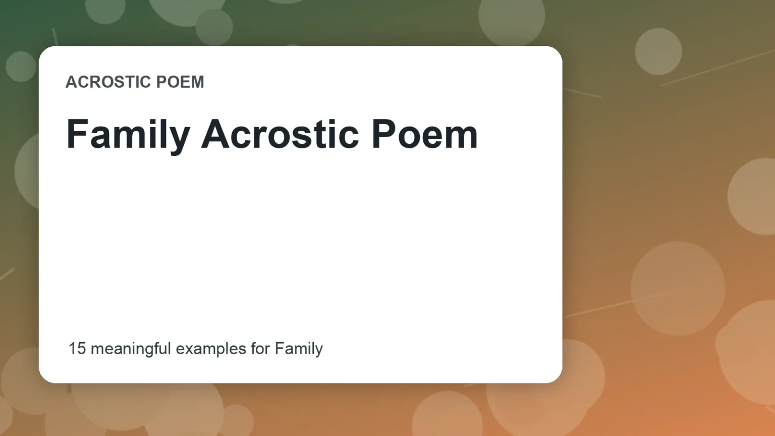 Family Acrostic Poem