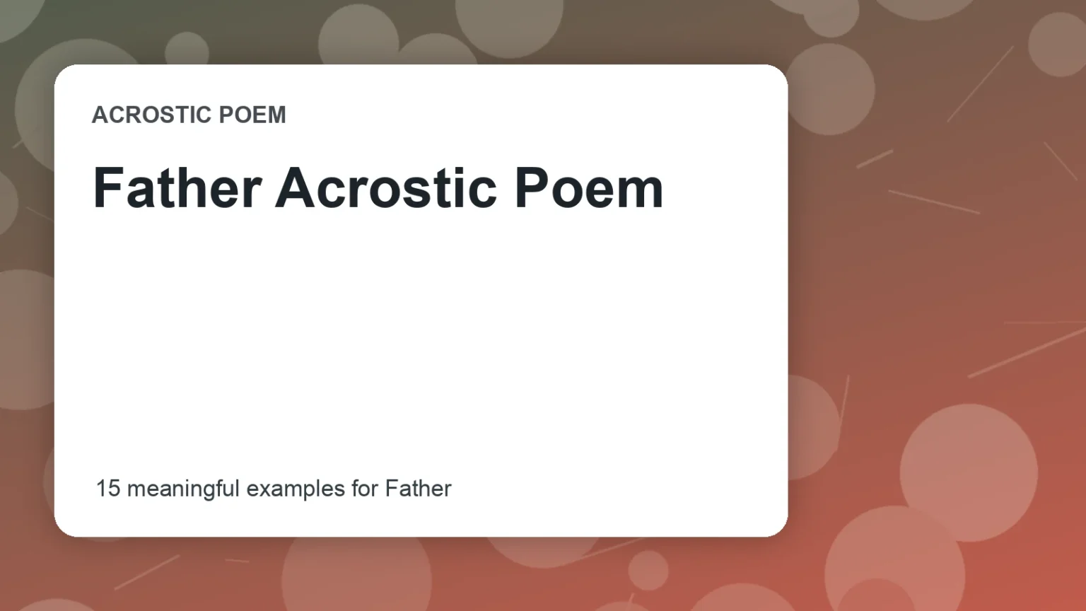 Father Acrostic Poem