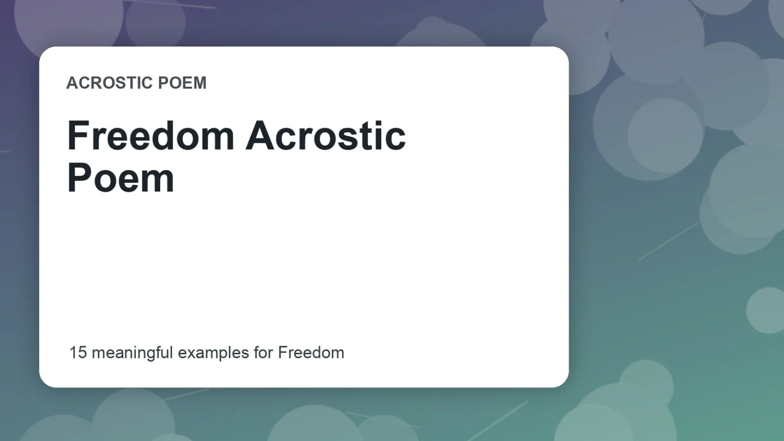 Freedom Acrostic Poem