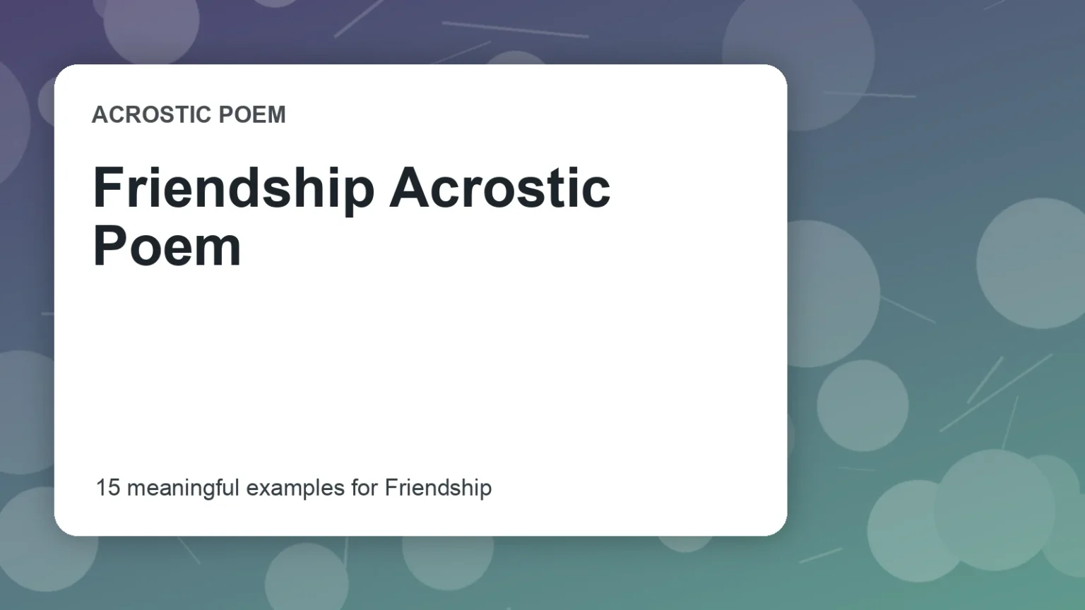 Friendship Acrostic Poem