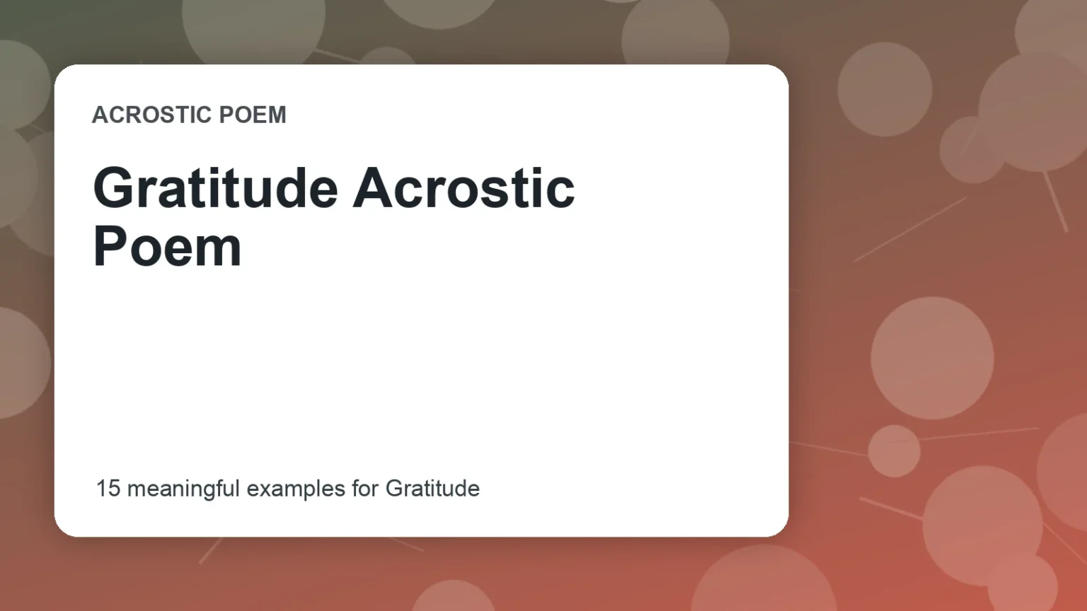 Gratitude Acrostic Poem