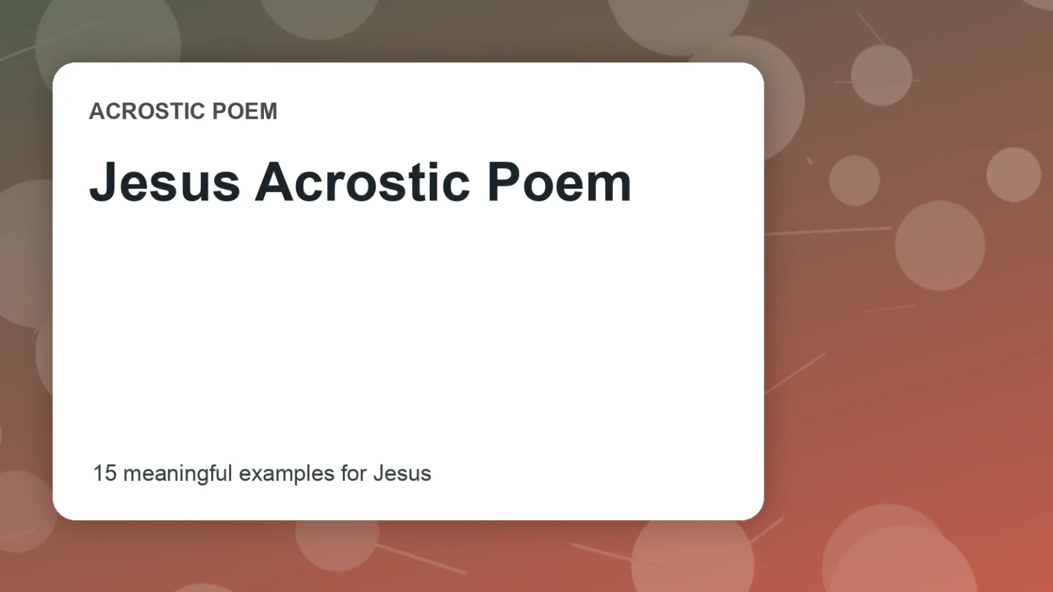 Jesus Acrostic Poem
