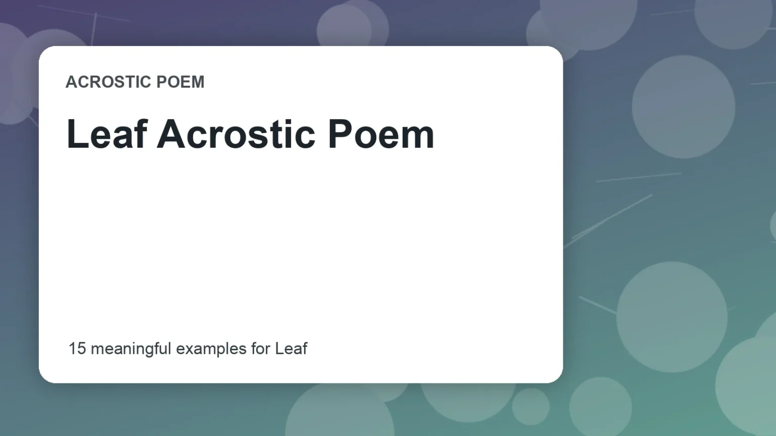 Leaf Acrostic Poem