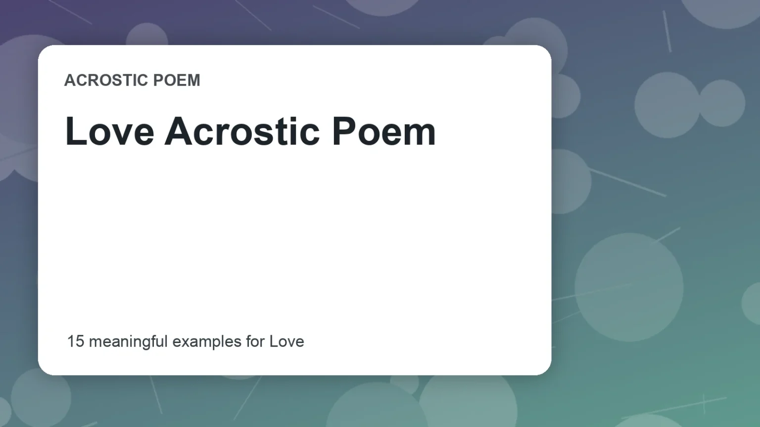 Love Acrostic Poem