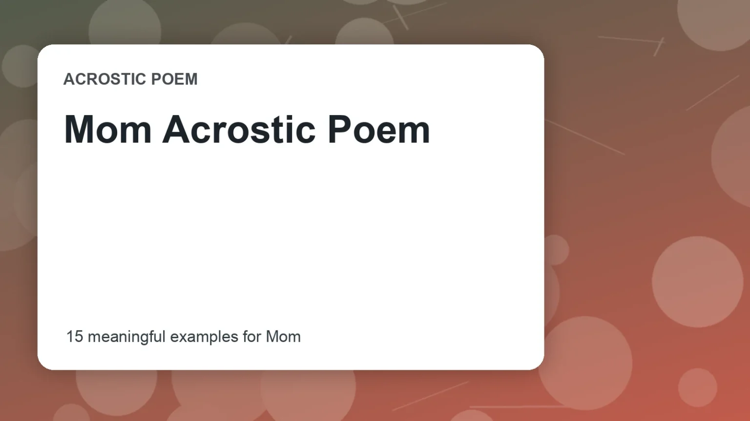 Mom Acrostic Poem