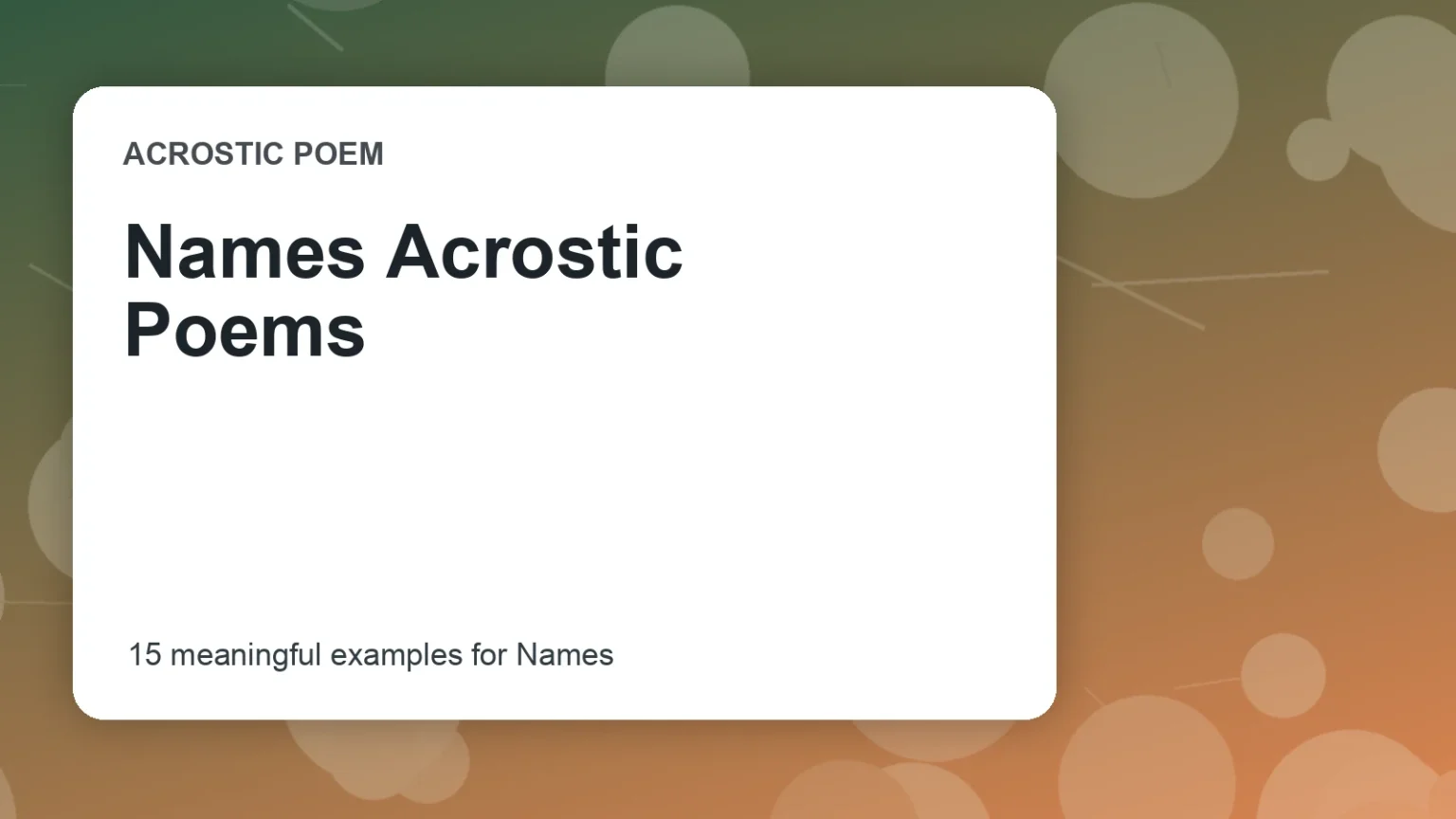 Names Acrostic Poems