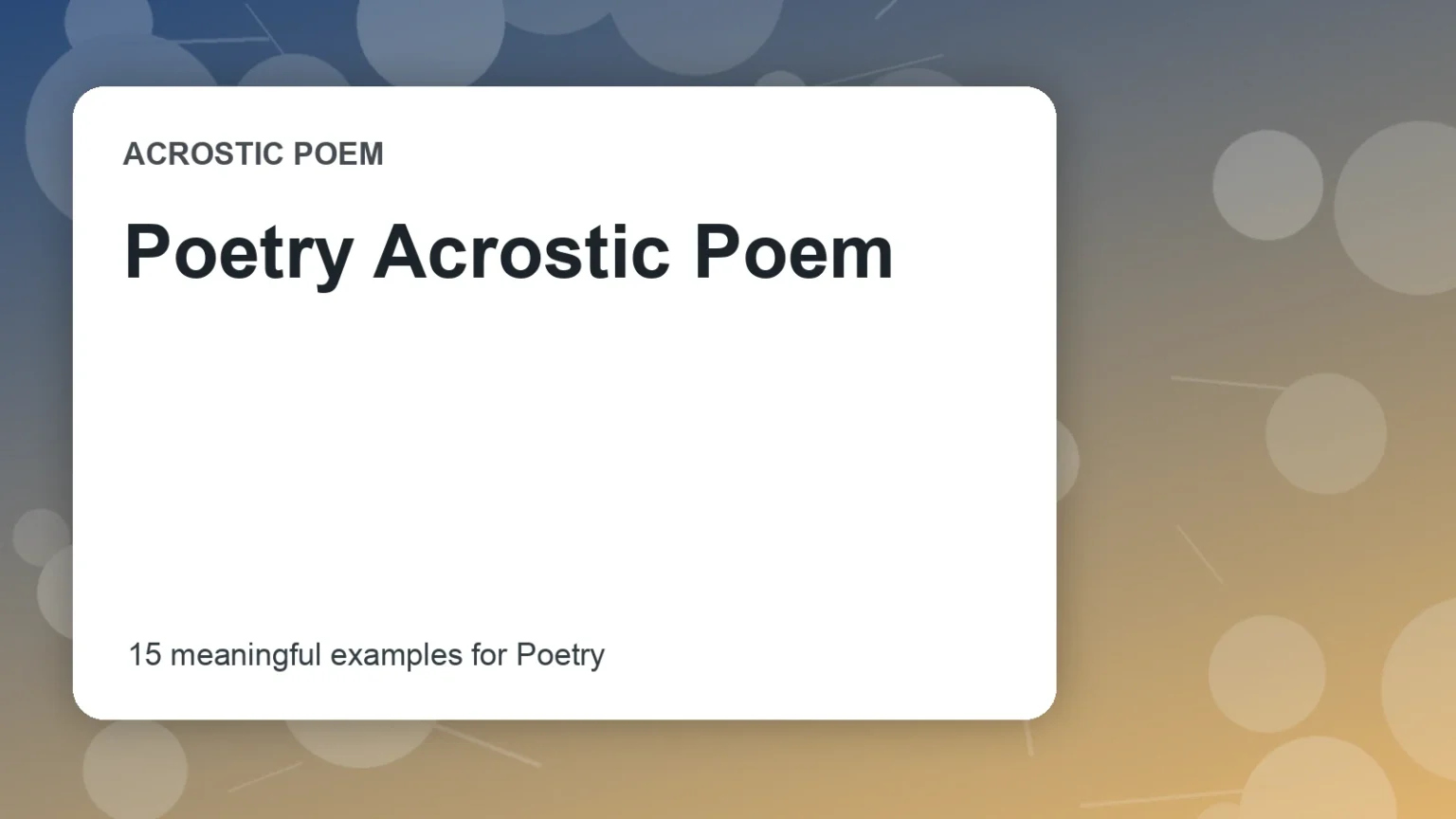 Poetry Acrostic Poem