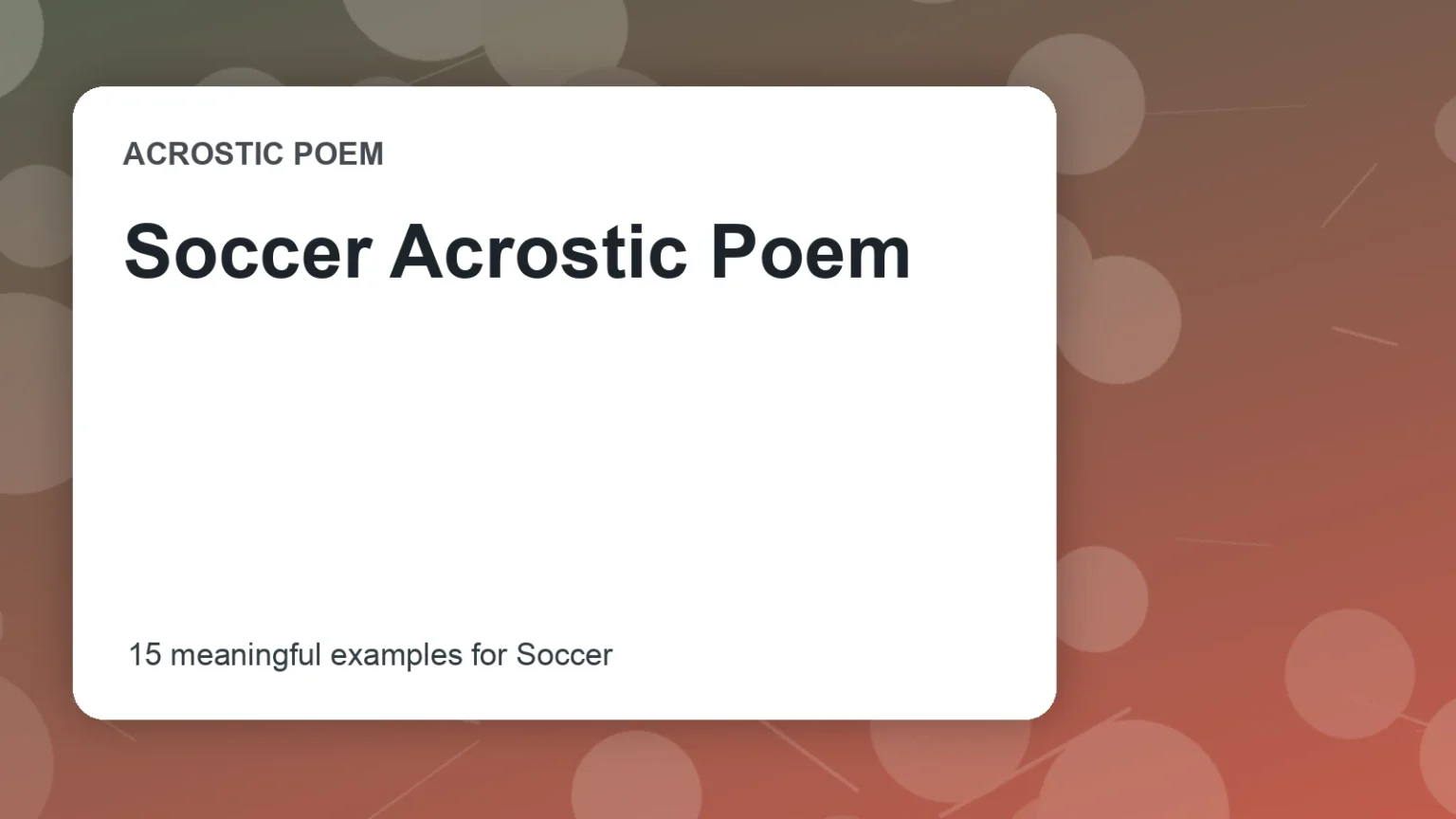 Soccer Acrostic Poem