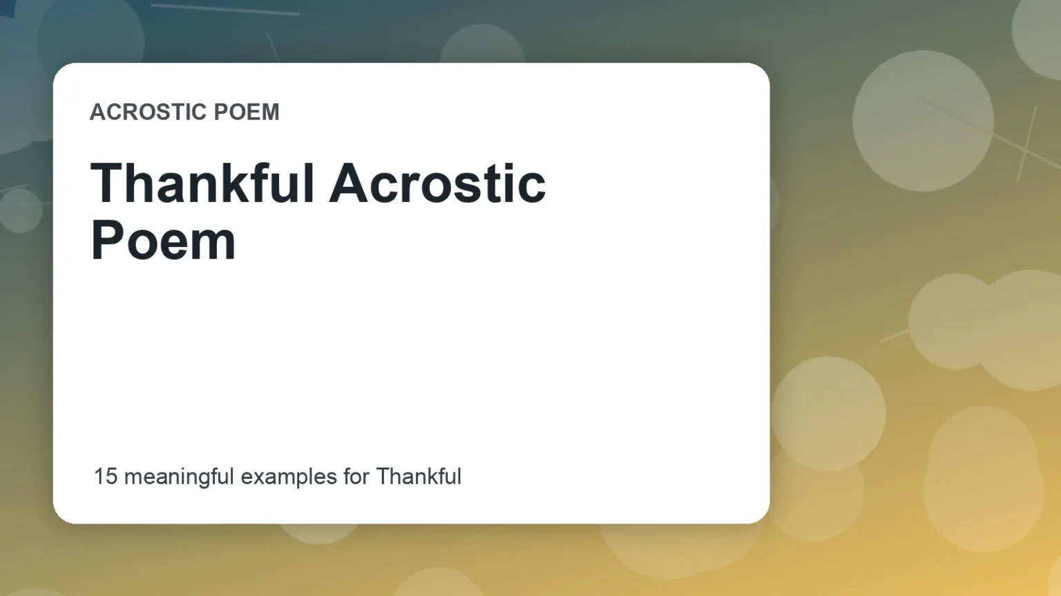 Thankful Acrostic Poem