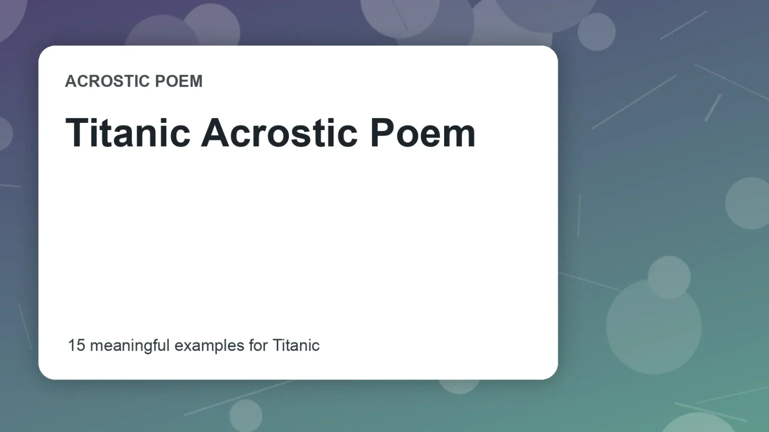 Titanic Acrostic Poem