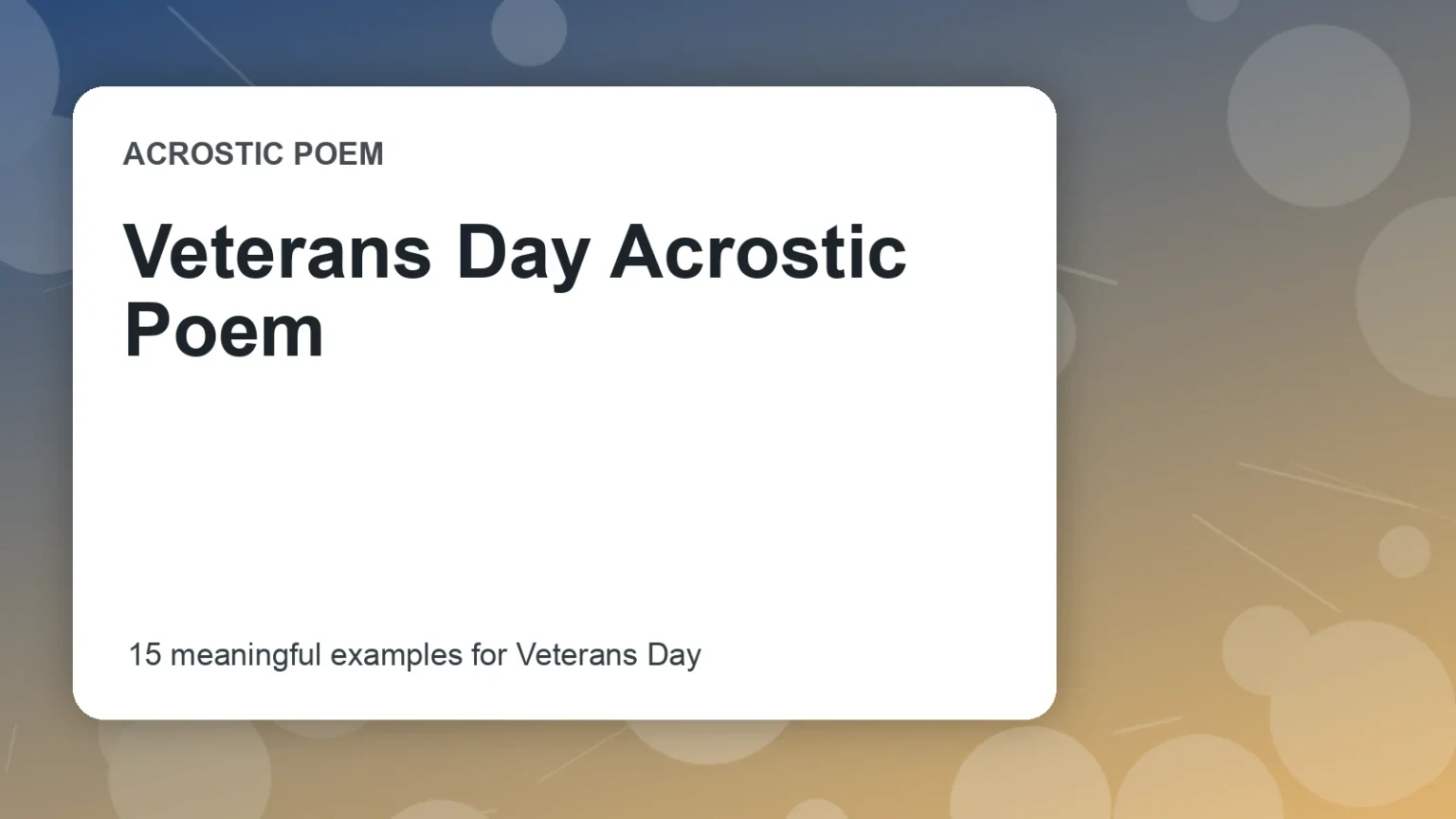 Veterans Day Acrostic Poem