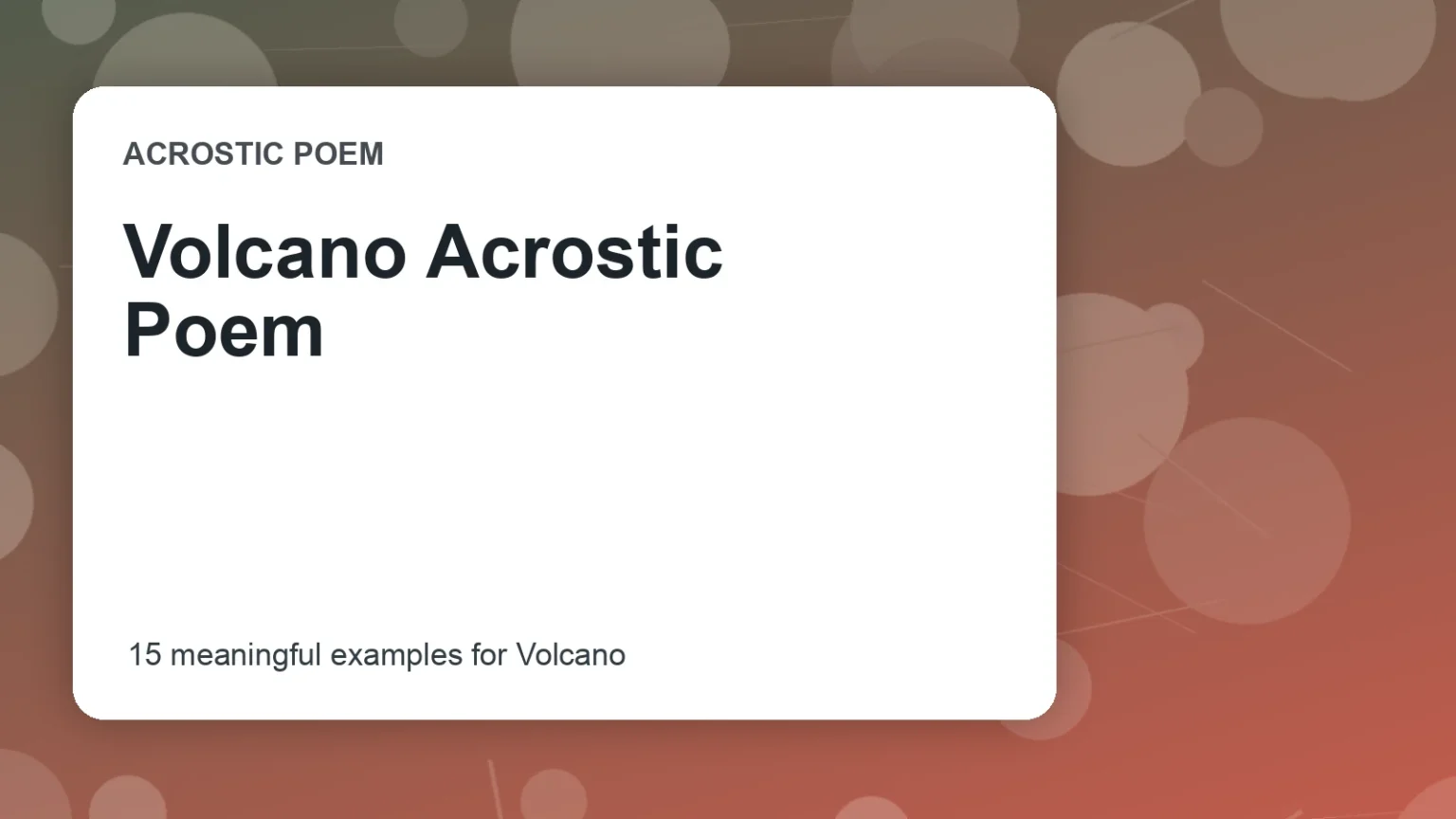 Volcano Acrostic Poem