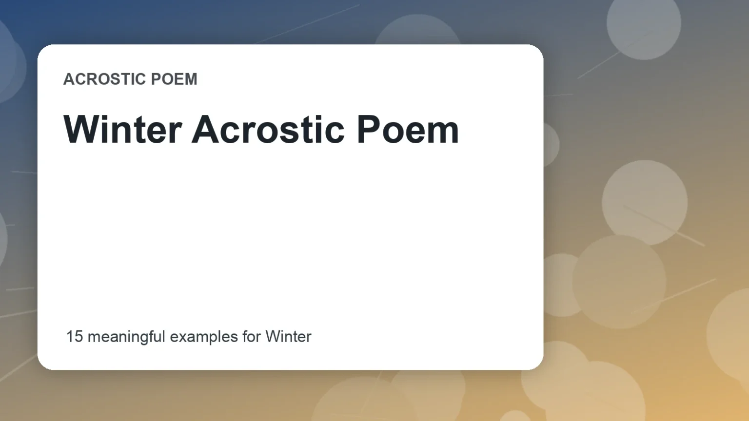 Winter Acrostic Poem